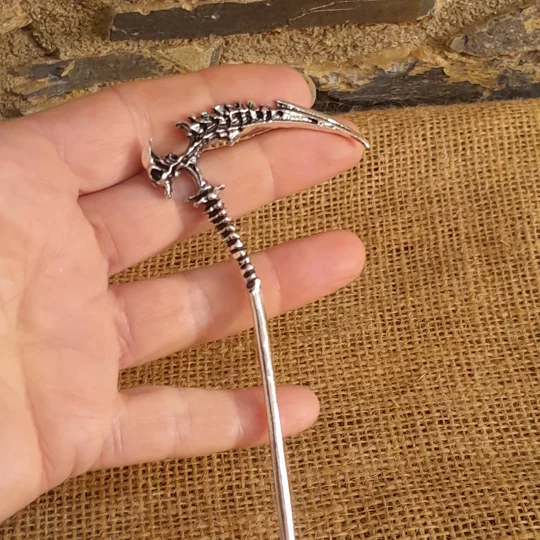 Miniature Metal Scythe with Skull detail