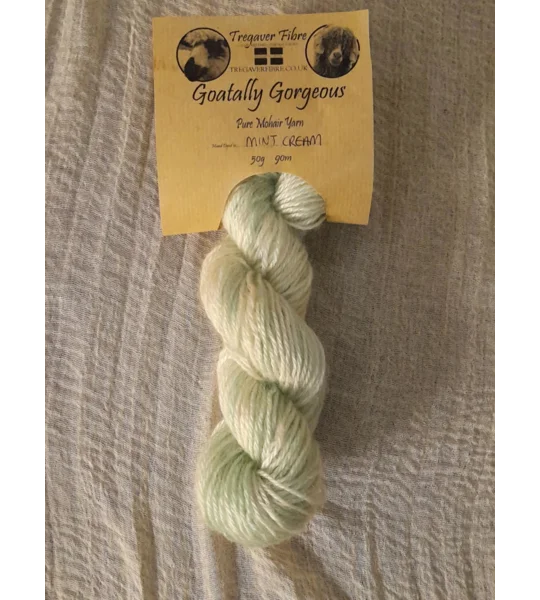 Goatally Gorgeous Pure Mohair Yarn, Hand Dyed in mint cream tones (v)