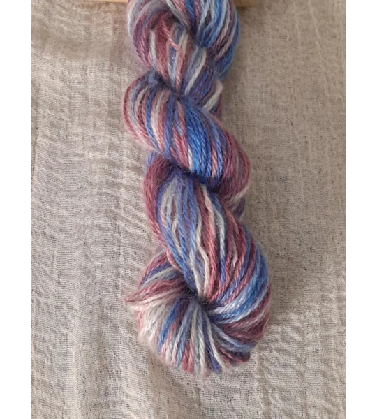 Goatally Gorgeous Pure Mohair Yarn, Hand Dyed in Carnival blue/cream/pink/purple tones (v)