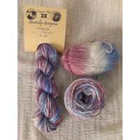 Goatally Gorgeous Pure Mohair Yarn,  Hand Dyed in Carnival blue/cream/pink/purple tones (v)