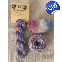 Goatally Gorgeous Pure Mohair Yarn,  Hand Dyed in Carnival blue/cream/pink/purple tones (v)