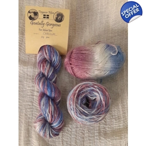 Goatally Gorgeous Pure Mohair Yarn,  Hand Dyed in Carnival blue/cream/pink/purple tones (v)