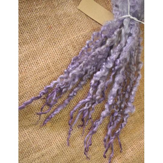 Magical Moonlight silver/purple Masham Curly wool Locks, approx 9 - 13" 10g bunch