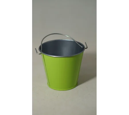 Small lime green metal bucket