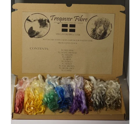 10 colour wool locks box for felting, fibre arts and doll hair