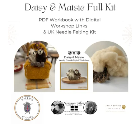 Daisy and Maisie Needle Felting Kit (Wool, Props and Digital Workshop Bundle for UK customers)