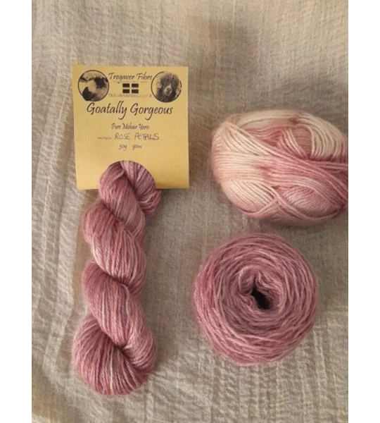 Goatally Gorgeous Pure Mohair Yarn, Hand Dyed in Rose Petal Tones tones (v)