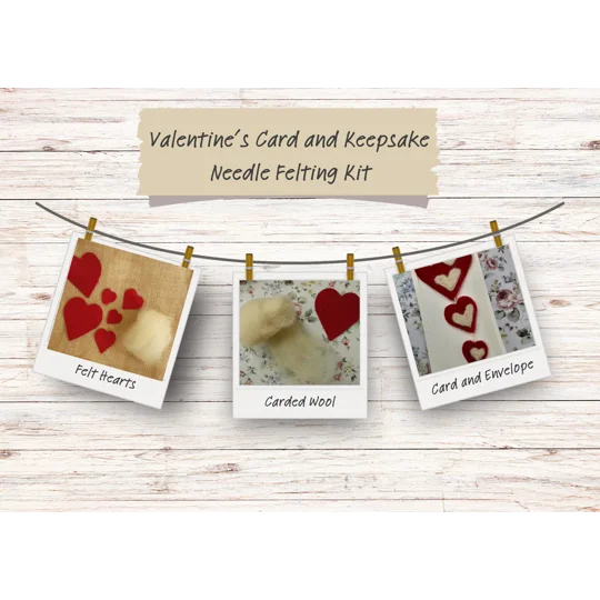 needle felted heart, heart, felting, needle felting kit, card kit, felted card kit