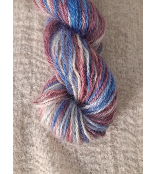Goatally Gorgeous Pure Mohair Yarn, Hand Dyed in Carnival blue/cream/pink/purple tones (v)