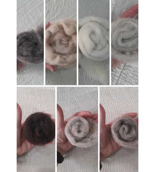felting wool, needle felting wool, 7 colour felting wool bundle, mixed pack of felting wool, variety pack of felting wool, mixed colour felting wool, carded fibre for spinning, carded fibre for weaving, carded fibre for felting