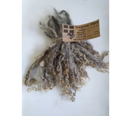 Winter morning mist, silver/grey/light brown Wensleydale Curly wool locks, 10g (v)