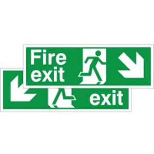 Double Sided Fire Exit Arrow Left Down/Right Down Sign