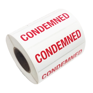 Firechief CDL/C Condemned Labels, ‘CONDEMNED’ - Pack of 250