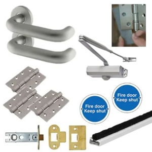 Light Duty Lever Door Handle on Rose - Fire Door Kit - Latch - Aluminium