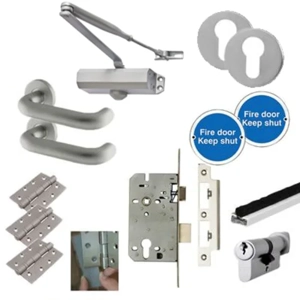 Light Duty Lever Door Handle on Rose - Fire Door Kit - Euro Sashlock - Aluminium