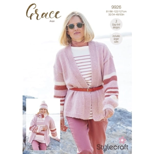 Grace Aran Cardigan, Hat and Scarf Pattern 9926