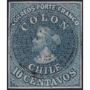 1854 Desmadryl Printing 10 centavos greenish tinge shade (Sc. 5a; Mi. 2II) ex Galvez, Hubbard