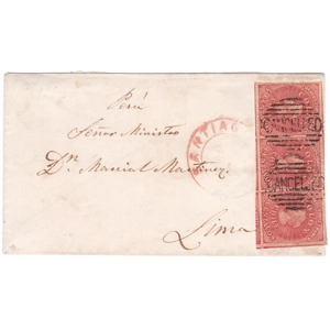 1866 Last Santiago Printing 5 c. rose-red (Sc. 14; Mi.7) Destination Peru