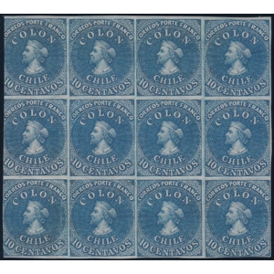 1861 Last London Printing 10 centavos unused */** (Sc. 12; Mi. 5a) Second largest block, ex Galvez