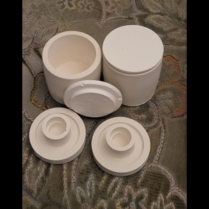 Handmade stonecast candle stick holder or pot with lid