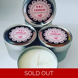 Frankincense & Myrrh scented candle UK - 25hr burn soy wax candles in tins - white. Carol's Candles