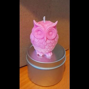 1x Pink Soy owl Little pillar candle – pumpkin spice