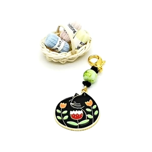 Black Cat Flower Stitch Marker
