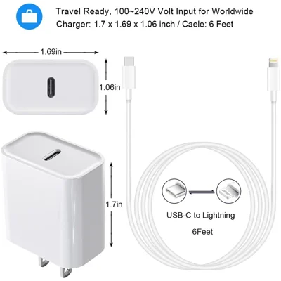 iPhone 13 12 Fast Charger, [Apple MFi Certified] USB C Wall Charger Fast Charging 20W PD Adapter with 6FT Type-C to Lightning Cable Compatible with