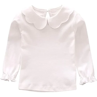 Baby Girls Kids Blouses Long Sleeves Solid Color Doll Collar T-Shirt Top Bottom