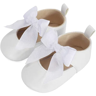 ESTAMICO Toddler Infant Girls Cute Mary Jane Flats Soft Rubber Sole Baby Sneakers Princess Bowknot Crib Wedding Dress Shoes