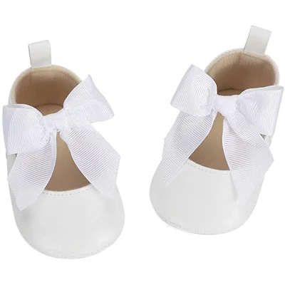 ESTAMICO Toddler Infant Girls Cute Mary Jane Flats Soft Rubber Sole Baby Sneakers Princess Bowknot Crib Wedding Dress Shoes