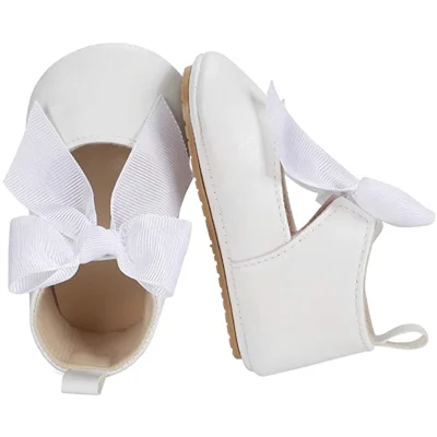 ESTAMICO Toddler Infant Girls Cute Mary Jane Flats Soft Rubber Sole Baby Sneakers Princess Bowknot Crib Wedding Dress Shoes