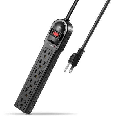 KMC 6-Outlet Surge Protector Power Strip 2-Pack, 900 Joules, 4-Foot Extension Cord, Overload Protection, Black