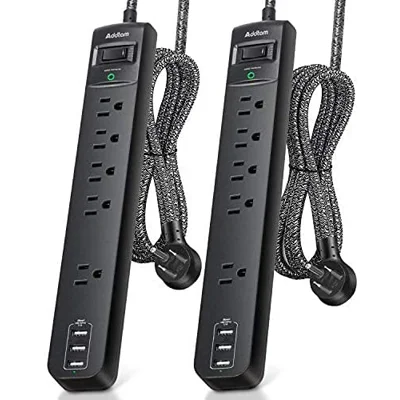 2 Pack Power Strip Surge Protector - 5 Widely Spaced Outlets 3 USB Charging Ports, 1875W/15A with ..