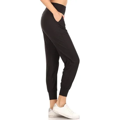 Leggings Depot Women's Printed Solid Activewear Jogger Track Cuff Sweatpants