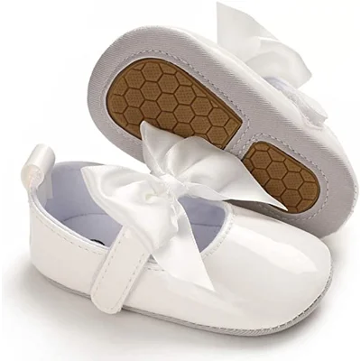 WILLFUN Baby Girls Mary Jane Flats with Bowknot Princess Party Dress Crib Shoes Non-Slip Soft Rubber Sole for Toddler First Walkers
