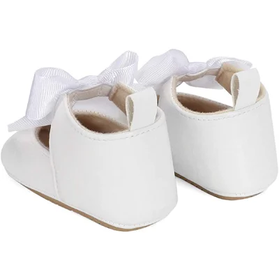ESTAMICO Toddler Infant Girls Cute Mary Jane Flats Soft Rubber Sole Baby Sneakers Princess Bowknot Crib Wedding Dress Shoes