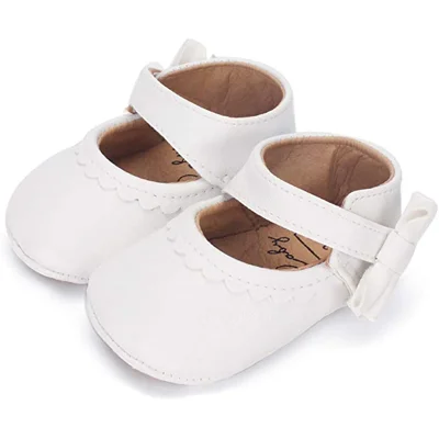 ESTAMICO Toddler Infant Girls Cute Mary Jane Flats Soft Rubber Sole Baby Sneakers Princess Bowknot Crib Wedding Dress Shoes
