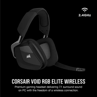Corsair Void RGB Elite Wireless Premium Gaming Headphone with 7.1 Surround Sound - Discord Certified - Works with PC, PS5 and PS4 -Carbon(CA-9011201