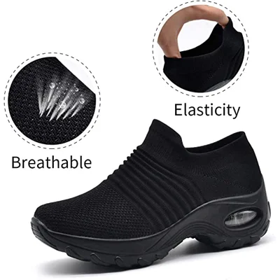 STQ Slip On Breathe Mesh Walking Shoes Women Fashion Sneakers Comfort Wedge Platform Loafers