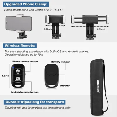 UBeesize 67” Camera Tripod with Travel Bag, Cell Phone Tripod with Wireless Remote and Phone Holder, Compatible with All Cameras, Cell Phones, Proje