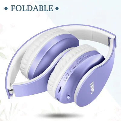 TUINYO Wireless Headphone Over Ear,Bluetooth Headphones with Microphone,Foldable Stereo Wireless Headset for Travel Work TV PC Cellphone-Purple