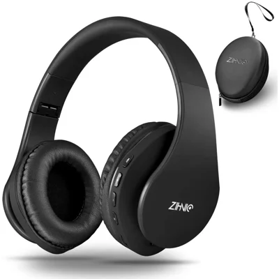Bluetooth Headphone Over-Ear, Zihnic Foldable Wireless and Wired Stereo Headset Micro SD/TF, FM for Cell Phone,PC, (Black)