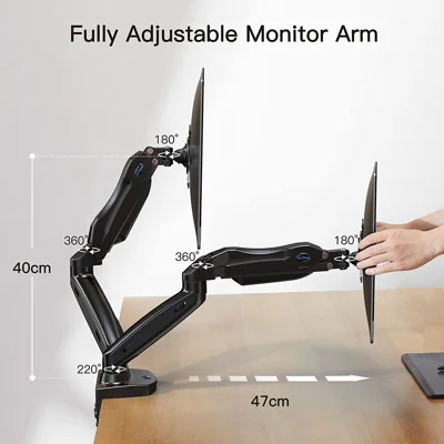 HUANUO Dual Monitor Stand, Adjustable Spring Monitor Desk Mount Swivel Bracket with C Clamp/Grommet Mounting Base for 17 to 27 Inch