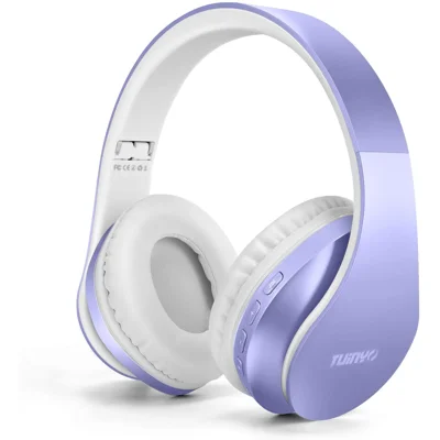 TUINYO Wireless Headphone Over Ear,Bluetooth Headphones with Microphone,Foldable Stereo Wireless Headset for Travel Work TV PC Cellphone-Purple