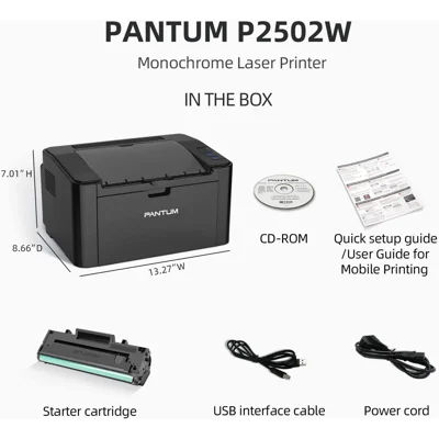 Pantum P2502W Wireless Laser Printers for Home Office Use, Black and White Printer with Mobile Printing (V8V77B)