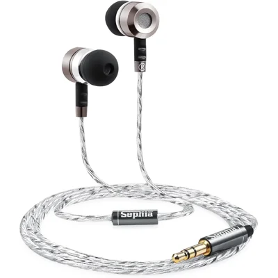 sephia SP3060 Earbuds Wired in-Ear Headphones with Tangle-Free Cord, Noise Isolating, Bass Driven Sound, Metal Earphones, Carry Case,Ear Bud Tips, 3