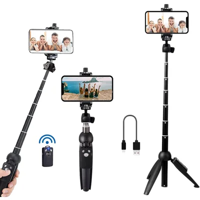 Portable 40 Inch Aluminum Alloy Selfie Stick Phone Tripod with Wireless Remote Shutter Compatible with iPhone 13 12 11 pro Xs Max Xr X 8 7 6 Plus, A