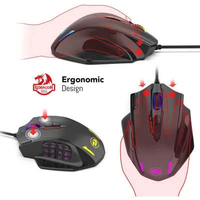 Redragon M908 Impact RGB LED MMO Mouse with Side Buttons Optical Wired Gaming Mouse with 12,400DPI, High Precision, 20 Programmable Mouse Buttons