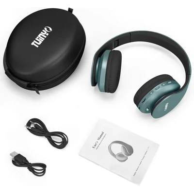 TUINYO Wireless Headphone Over Ear, Bluetooth Headphones with Microphone, Foldable Stereo Wireless Headset- Silver Blue